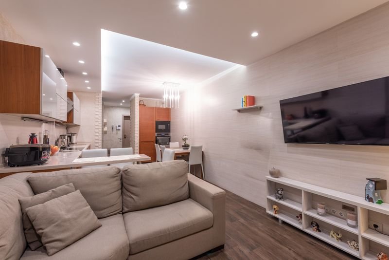 Open-plan living and kitchen area from a complete interior fit-out