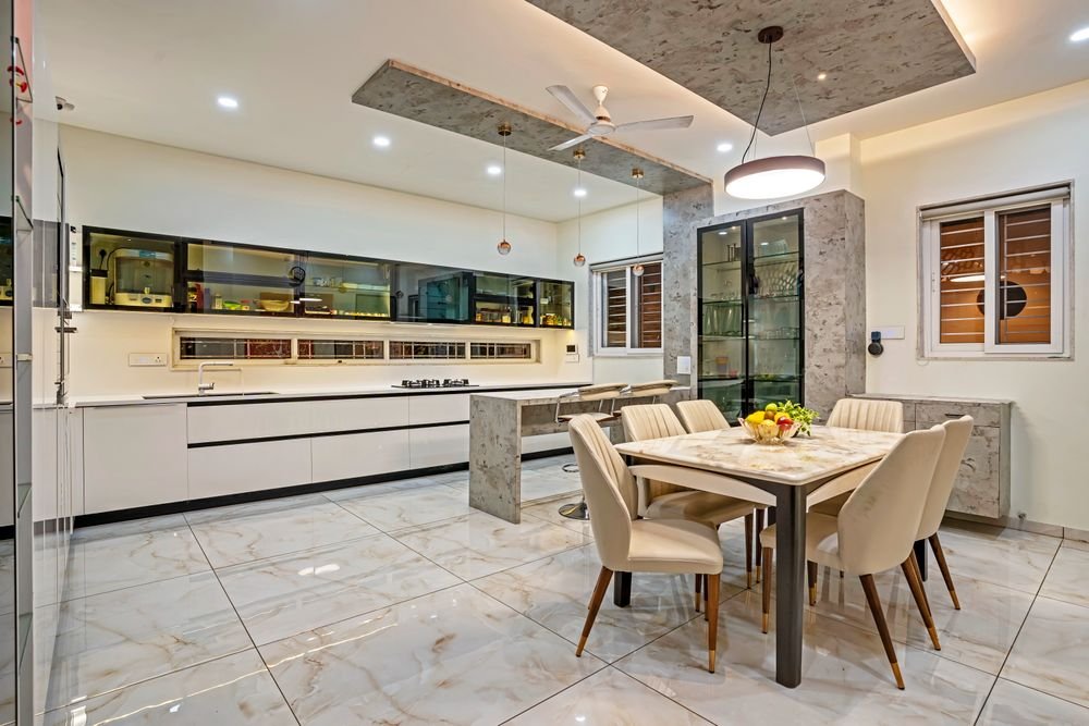 Completed modular kitchen with adjoining dining area in a Ludhiana residence