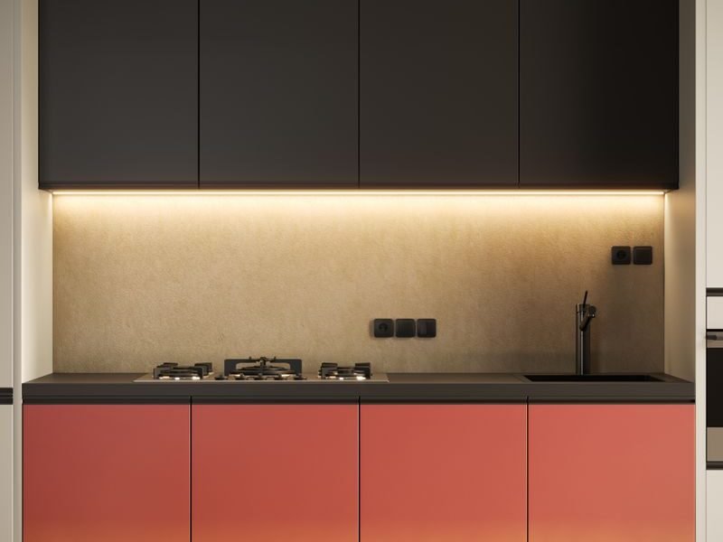 Parallel modular kitchen layout with sleek cabinets and under-cabinet lighting