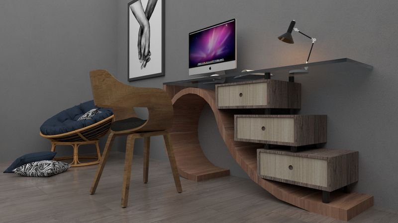 Home study table and workstation in wood with a fitted desk
